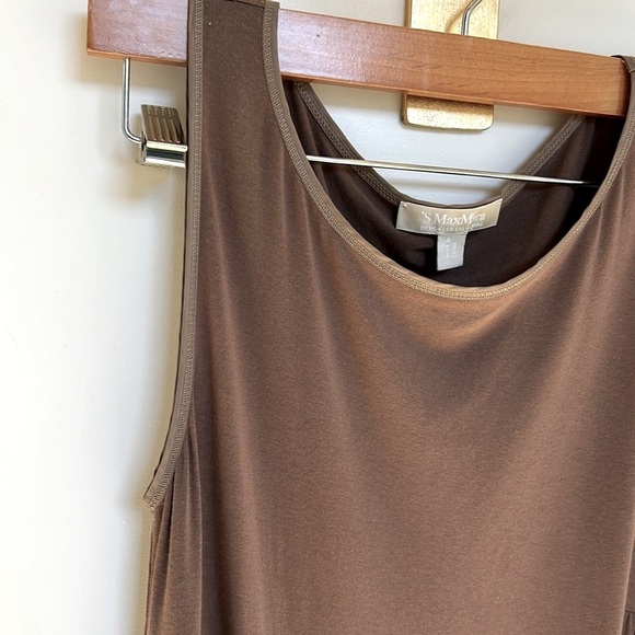 S MAX MARA Sleeveless Knit Dress SMALL Satin brown taupe color Easy Living Brown - Picture 4 of 16